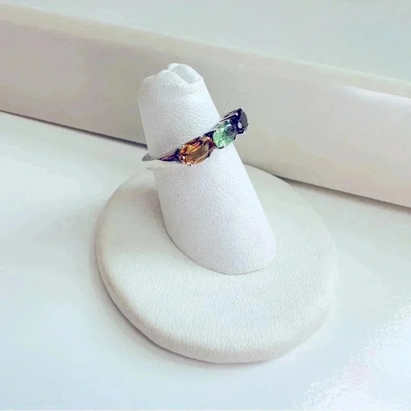 Sterling Silver Gemstone Ring Garnet/Citrine/Peridot - Picture 3 of 6